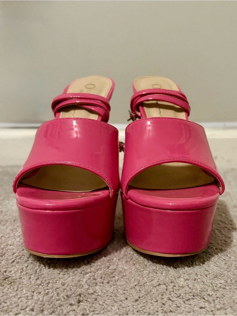 Patent Hot Pink Platform Slide Heels